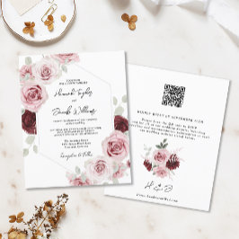 Papier Faire-part de mariage à code QR floral rose Bourgo
