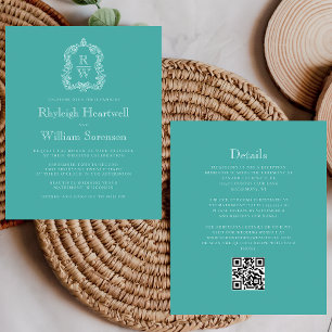 Papier Faire-part de mariage à code QR turquoise avec bla