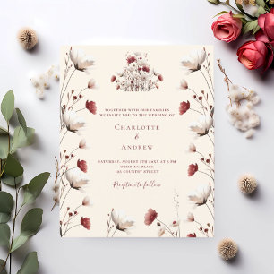 Papier Faire-part de mariage à la crème bordeaux fleur sa