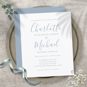 Papier Faire-part de mariage à l'écriture simple bleu pou