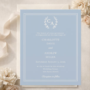 Papier Faire-part de mariage à monogramme couronne bleu p