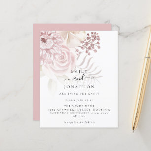 Papier Faire-part de mariage à motif floral rose avec écr