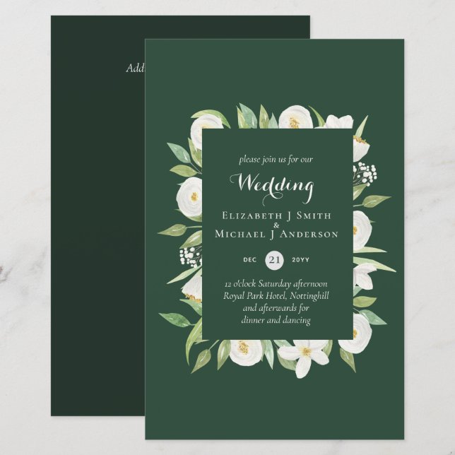 Papier Faire-part de mariage à petit budget floral Magnol (Devant / Derrière)