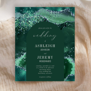 Papier Faire-part de mariage arche pailleté vert émeraude