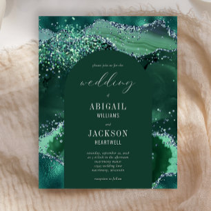 Papier Faire-part de mariage arche pailleté vert émeraude