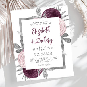 Papier Faire-part de mariage argent rose mauve floral bud