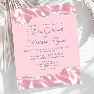 Papier Faire-part de mariage argent satin rose glamour