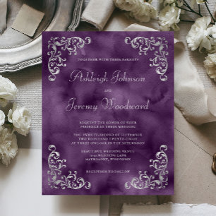 Papier Faire-part de mariage argenté violet budget