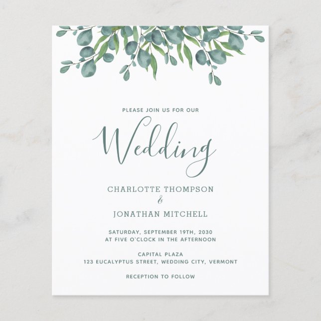 Papier Faire-part de mariage au eucalyptus botanique à bu (Devant)