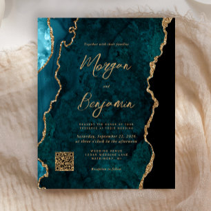 Papier Faire-part de mariage avec code QR Agate Bleu sarc