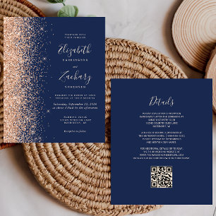 Papier Faire-part de mariage avec code QR sur fond bleu m