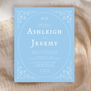 Papier Faire part de mariage bleu bébé feuillage vintage 
