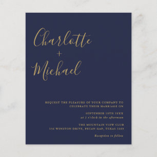 Papier Faire-part de mariage bleu marine et or à petit bu
