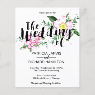 Papier Faire-part de mariage bon marché à l'aquarelle flo