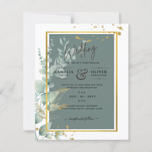 Papier Faire-Part de Mariage Botanical Green Gold Sage