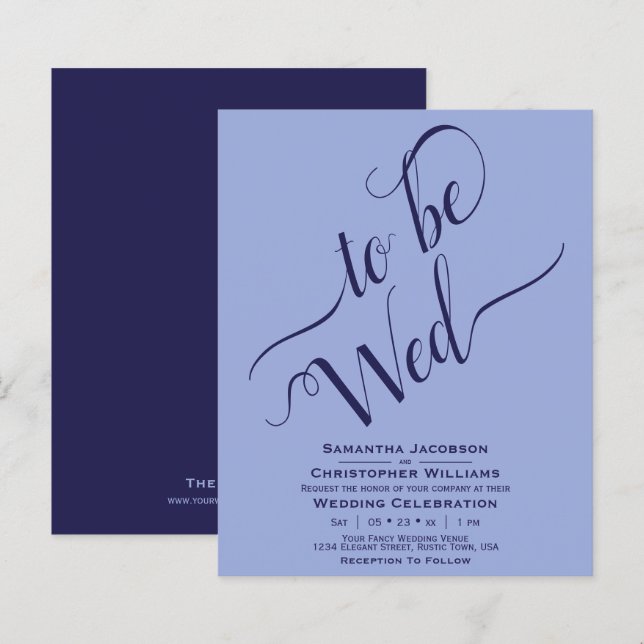 Papier Faire-part de mariage BUDGET Bleu et Marine Minima (Devant / Derrière)
