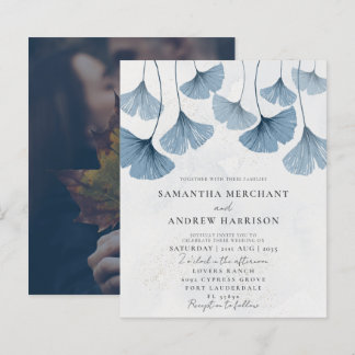 Papier Faire-part de mariage Budget Bleu Ginkgo