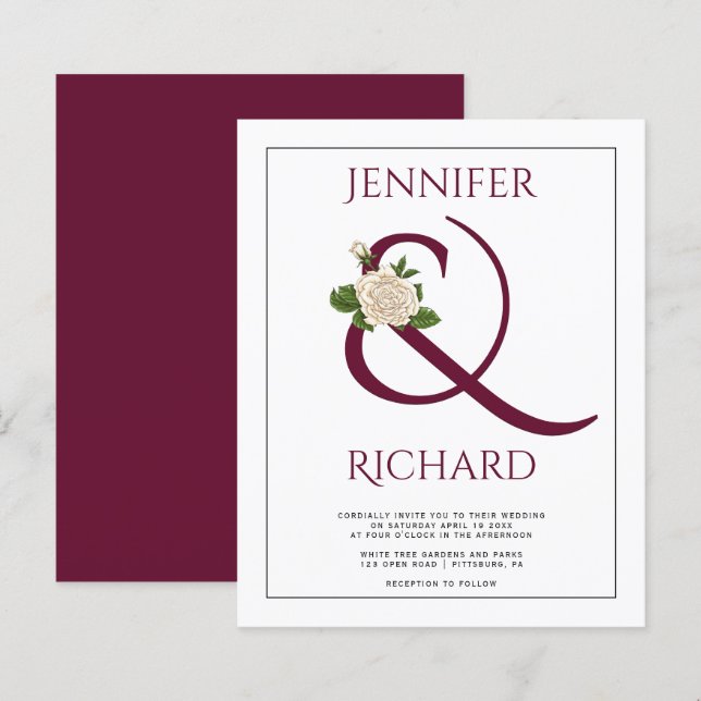 Papier FAIRE-PART DE MARIAGE BUDGET Burgundy (Devant / Derrière)