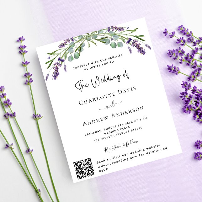 Papier Faire-part de mariage budget floral lavande QR RSV (Créateur téléchargé)