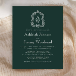 Papier Faire-part de mariage Budget Forest Green Monogram