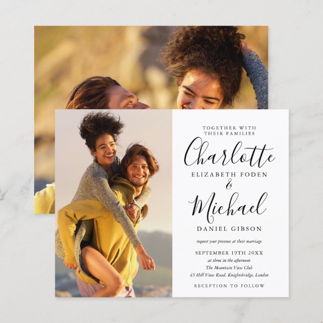 Papier Faire-part de mariage Budget Photos Noir Et Blanc (Devant / Derrière)