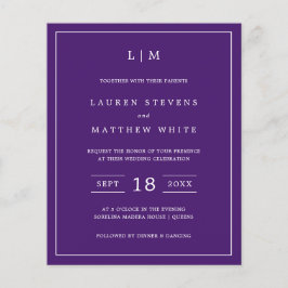 Papier Faire-part de mariage budget simple violet Monogra