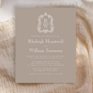 Papier Faire-part de mariage Budget Taupe Monogram Crest