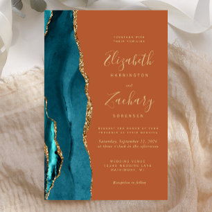Papier Faire-part de mariage Budget Teal Gold Agate Orang