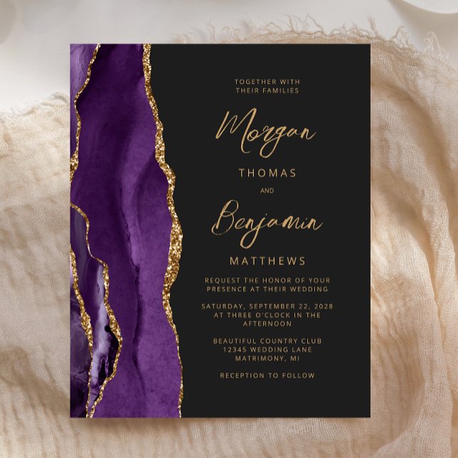 Papier Faire-part de mariage Budget Violet Agate Script (Créateur téléchargé)