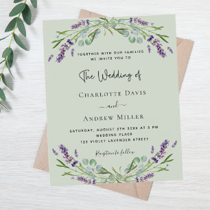 Papier Faire-part de mariage budgétaire pour lavande vert