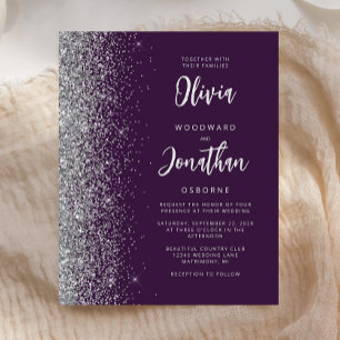 Papier Faire-part de mariage calligraphie argent violet b