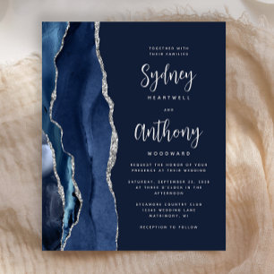 Papier Faire-part de mariage calligraphié bleu marine arg