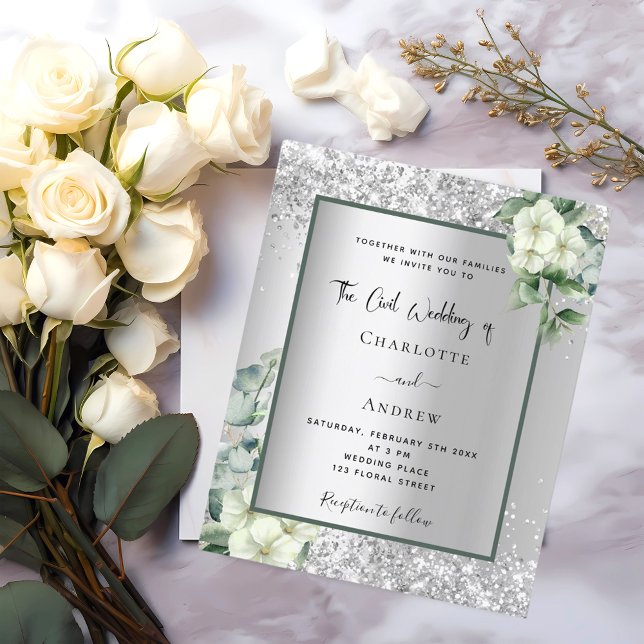 Papier Faire-part de mariage civil floral blanc argenté (Créateur téléchargé)