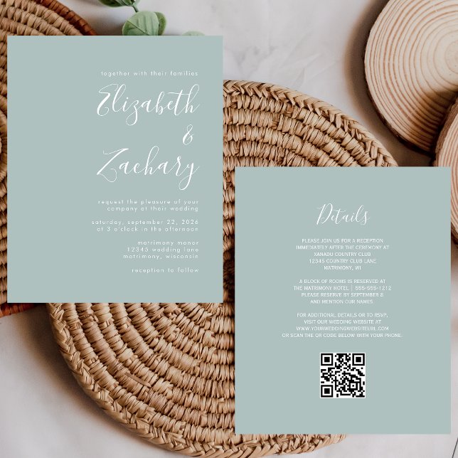 Papier Faire-part de mariage Code QR Budget Script Sea Gl (Créateur téléchargé)