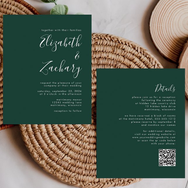 Papier Faire-part de mariage Code QR Budget Vert Emeraude (Créateur téléchargé)
