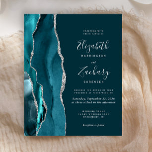 Papier Faire-part de mariage d'âge argenté Turquoise fonc