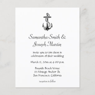 Papier Faire-part de mariage d'Ancre Vintage noire du bud