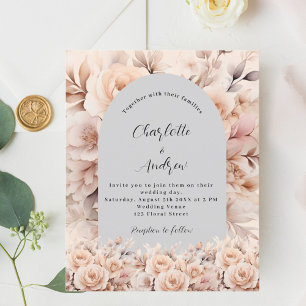 Papier Faire-part de mariage d'arc fleuri crème grise