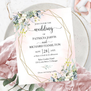 Papier Faire-part de mariage de budget géométrique rose