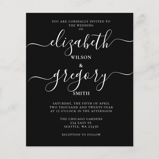 Papier Faire-part de mariage de calligraphie noire budgét (Devant)