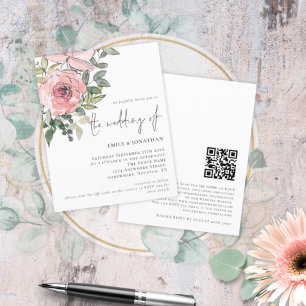 Papier Faire-part de mariage de code QR Budget Rose Flora