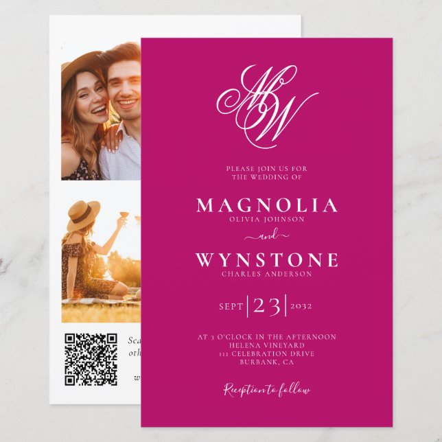 Papier Faire-part de mariage de code QR de monogramme élé (Devant / Derrière)