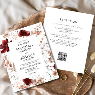 Papier Faire-part de mariage de code QR du Fleur sauvage