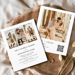 Papier Faire-part de mariage de code QR photo minimaliste