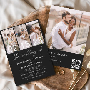 Papier Faire-part de mariage de code QR photo noir budget