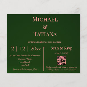 Papier faire-part de mariage de code rsvp qr corail et ve