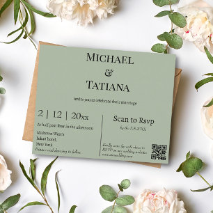 Papier faire-part de mariage de code rsvp qr vert moderne