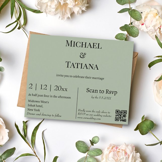 Papier faire-part de mariage de code rsvp qr vert moderne (Créateur téléchargé)