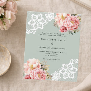 Papier Faire-part de mariage de dentelle de couleur verte
