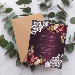 Papier Faire-part de mariage de dentelle fleurie de pêche